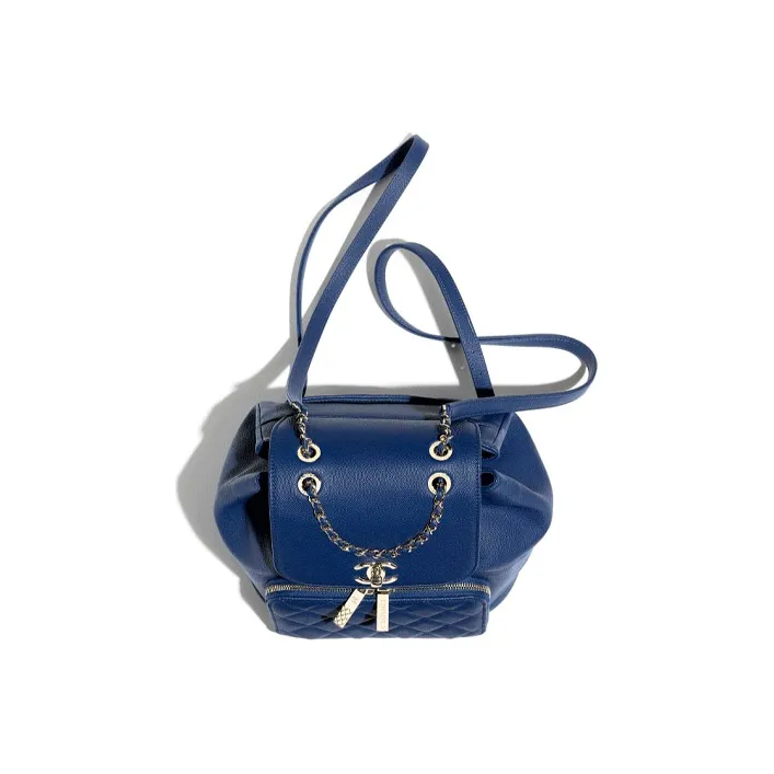 CHANEL Grain Calfskin Backpack Women's Blue-2