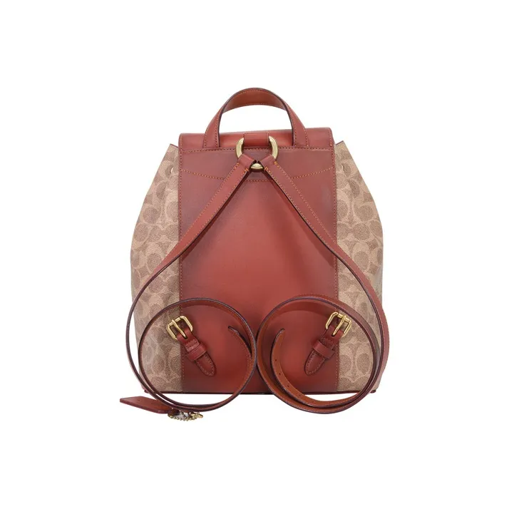 COACH Evie Canvas With Leather Backpack Medium Size Women's Brown Monogram-3