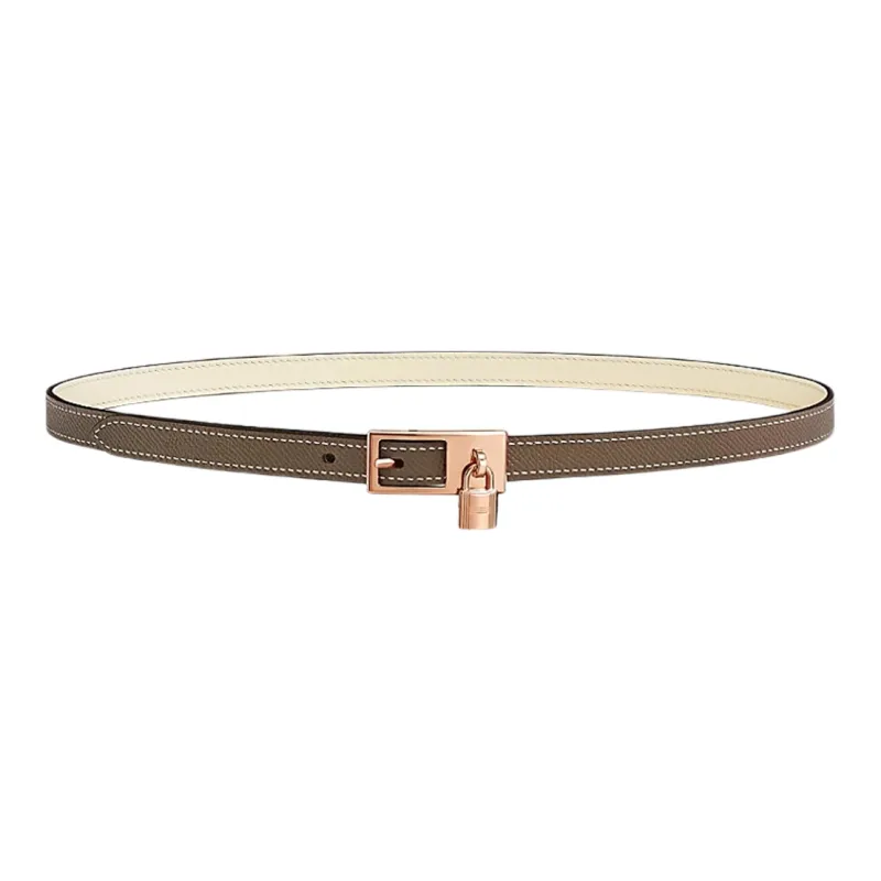 HERMES Leather Belts Women's Gray White-1