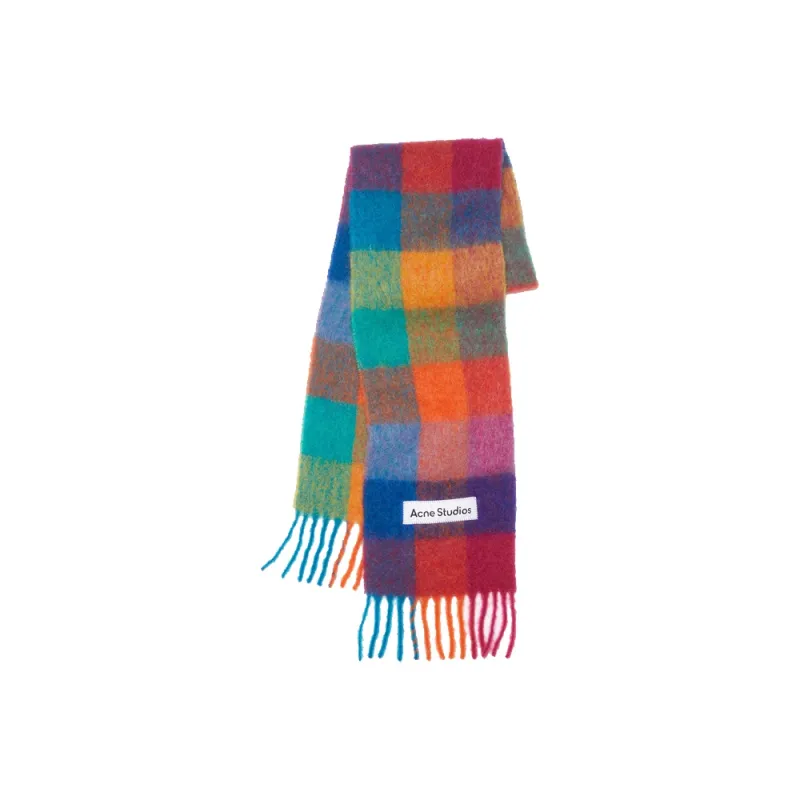 Acne Studios Knit Scarves Unisex Fuchsia/Yellow/Blue-0