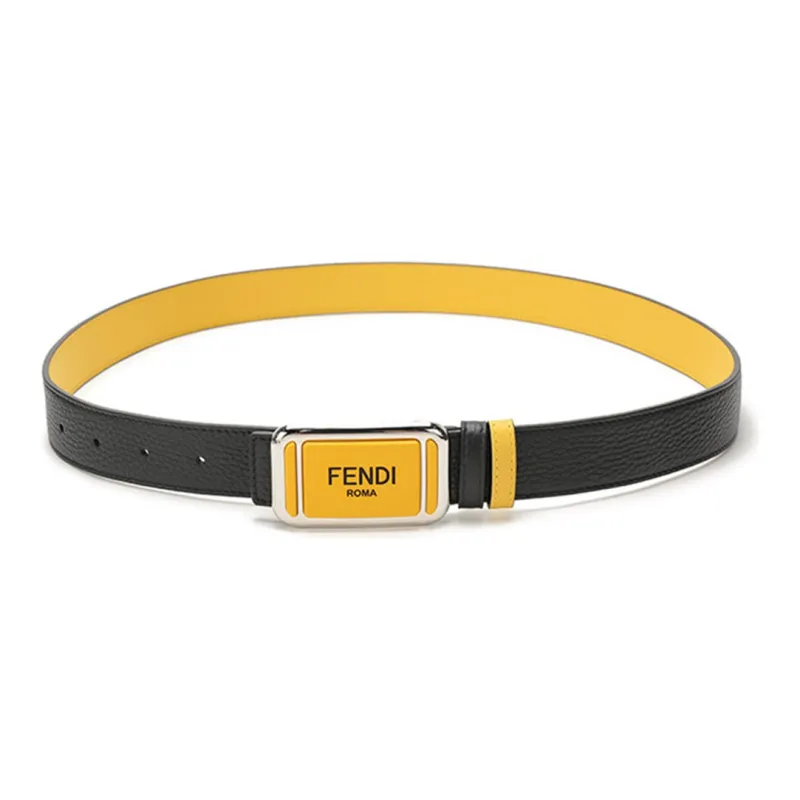 FENDI Leather Belts Men Black Yellow-2