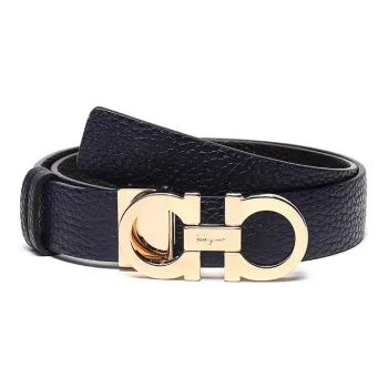 FERRAGAMO Cow Leather Belt Women's Dark Blue/Black Width  2.5cm
