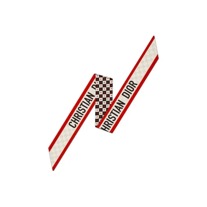 DIOR Silk Scarves Women's White/Black/Red-1