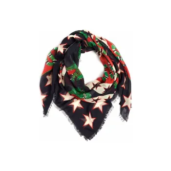 GUCCI Silk Scarves Unisex Black/Red Multicolor