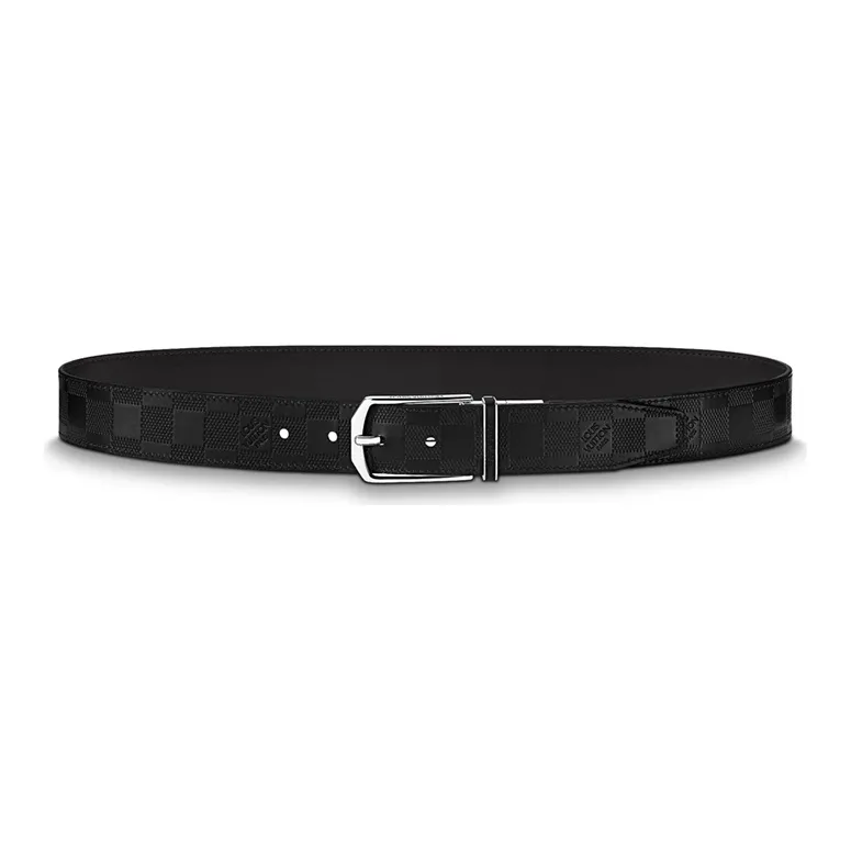 LOUIS VUITTON Slender Cow Leather Belts Men's Black Width 3.5cm-0