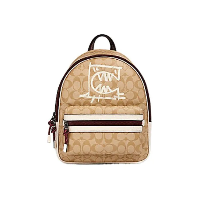 COACH X Guang Yu Charlie Canvas With Leather Coated Backpack Large Size Women's Khaki-0