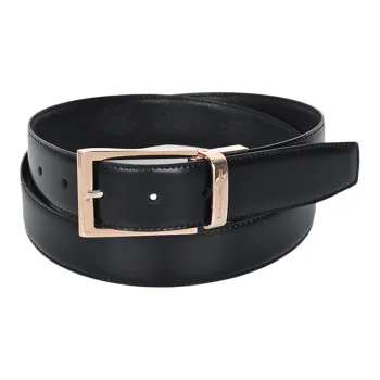 Zzegna Solid Color Letter Stamped Pin Buckle Leather Belts Men's Black Width: 3.2cm