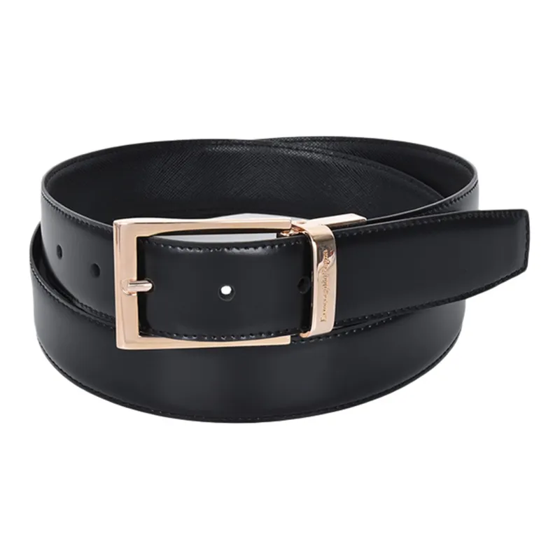 Zzegna Solid Color Letter Stamped Pin Buckle Leather Belts Men's Black Width: 3.2cm-0