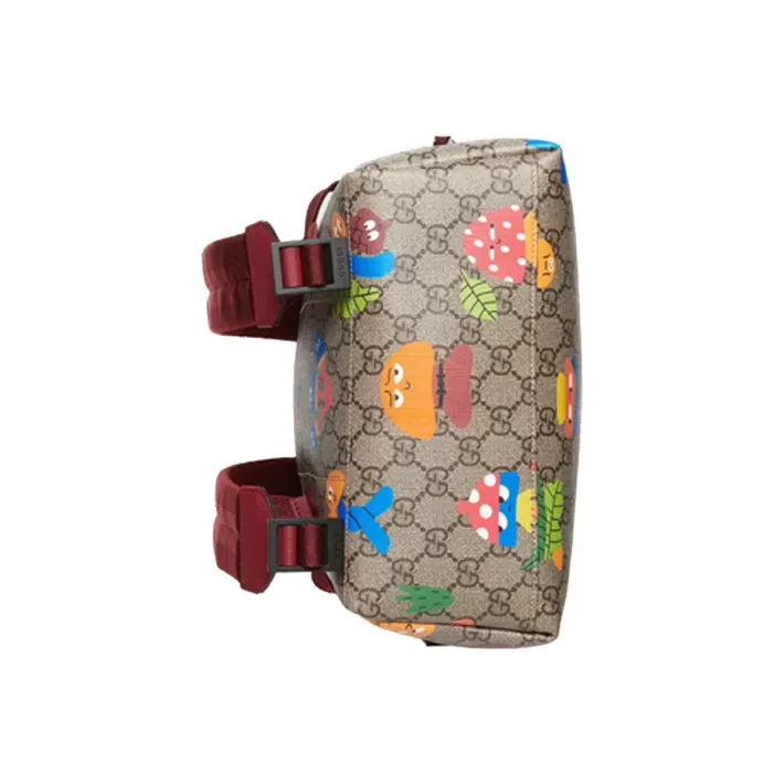 GUCCI Canvas With Leather Backpack Kids' Ebony & Burgundy-5