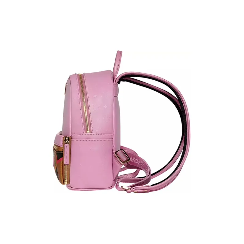 MCM PVC Leather Backpack Mini Women's Pink-3