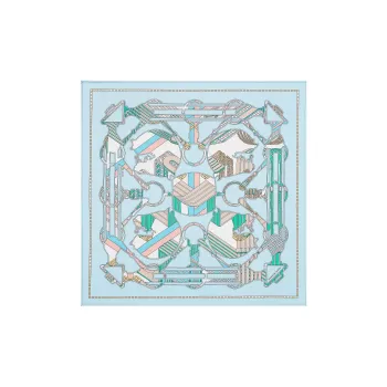 HERMES Silk Scarves Women's Sky Blue/Mint Green