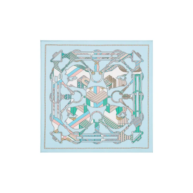 HERMES Silk Scarves Women's Sky Blue/Mint Green-0