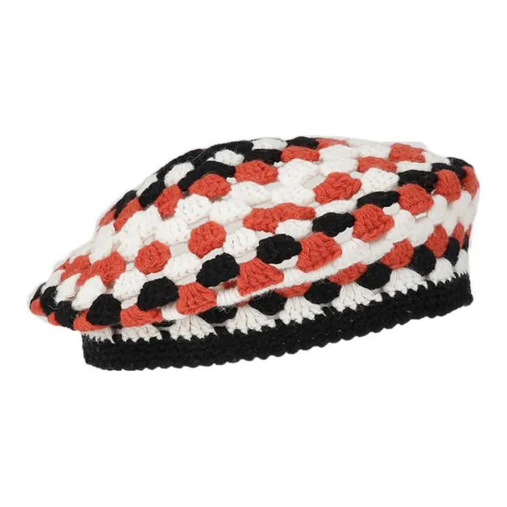 GANNI Berets Women's Black/White/Orange Color-0