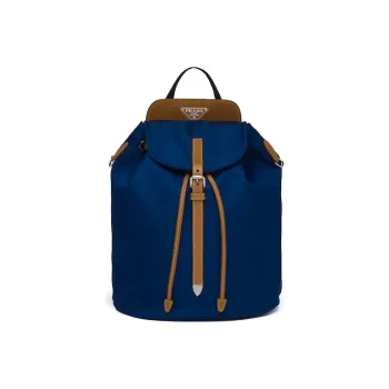 PRADA Leather Nylon Fabric Backpack Unisex Blue/Caramel