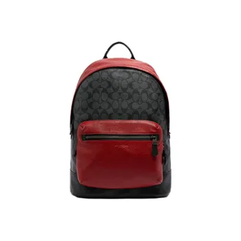 COACH West Cow Leather Backpack Men's Black Monogram With Red Accents