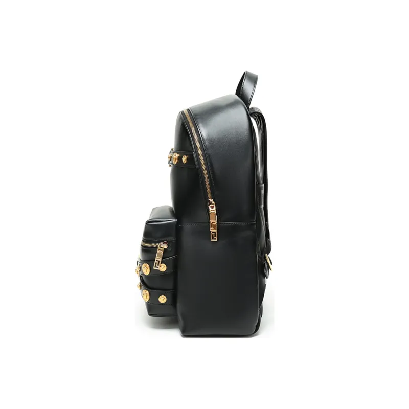 VERSACE Leather Backpack Regular Men's Black-2