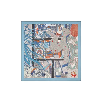 HERMES Rendez Vous Chez Silk Scarves Unisex Blue