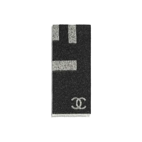 CHANEL Knit Scarves Unisex Black Background With White Text