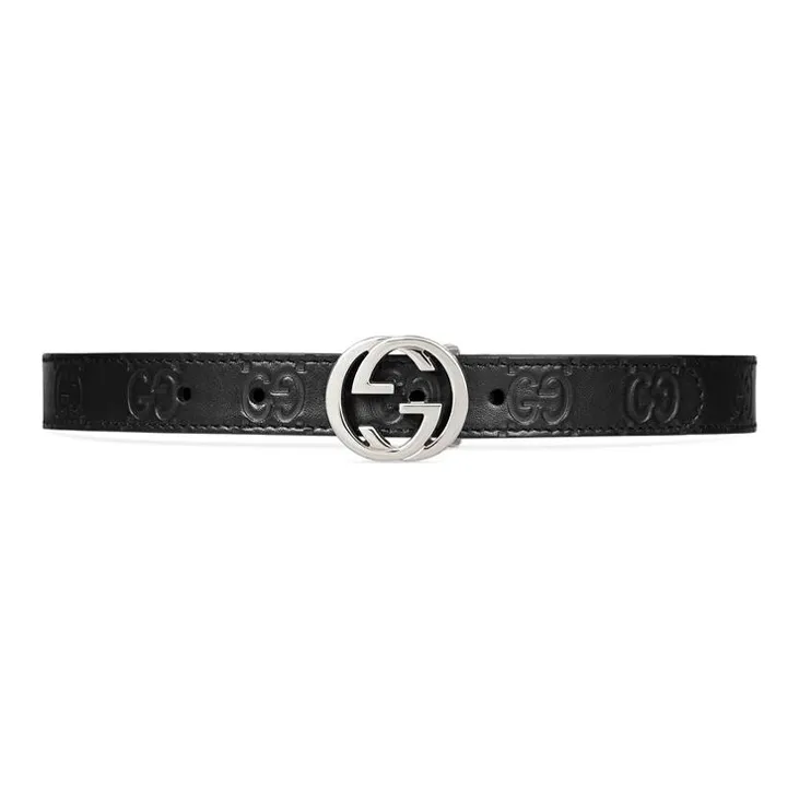 GUCCI Signature Leather Belt Leather Belts Kids' Black Width  2cm-0