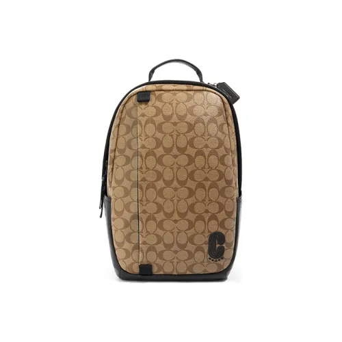 COACH Edge Canvas With Leather Backpack Large Size Men's Khaki