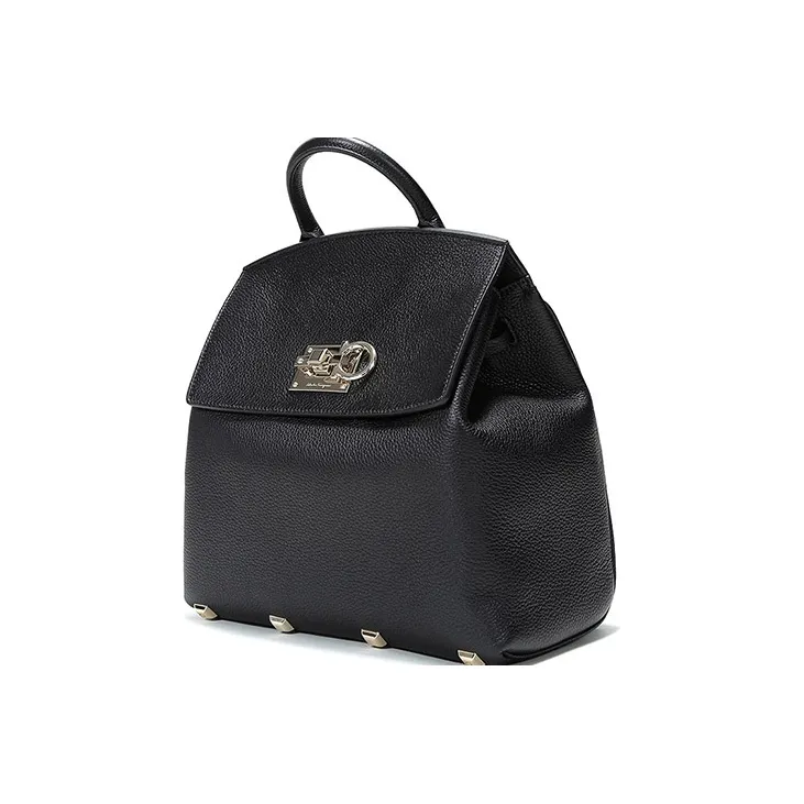 FERRAGAMO Cow Leather Handheld Backpack Women's Black-1