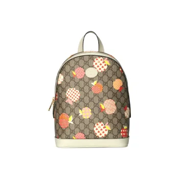 GUCCI Canvas With Leather Backpack Small Size Women's Ebony/White/Candy Color
