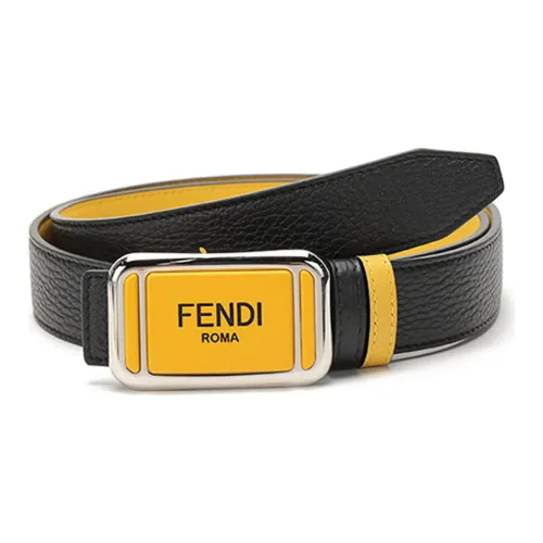 FENDI Leather Belts Men Black Yellow