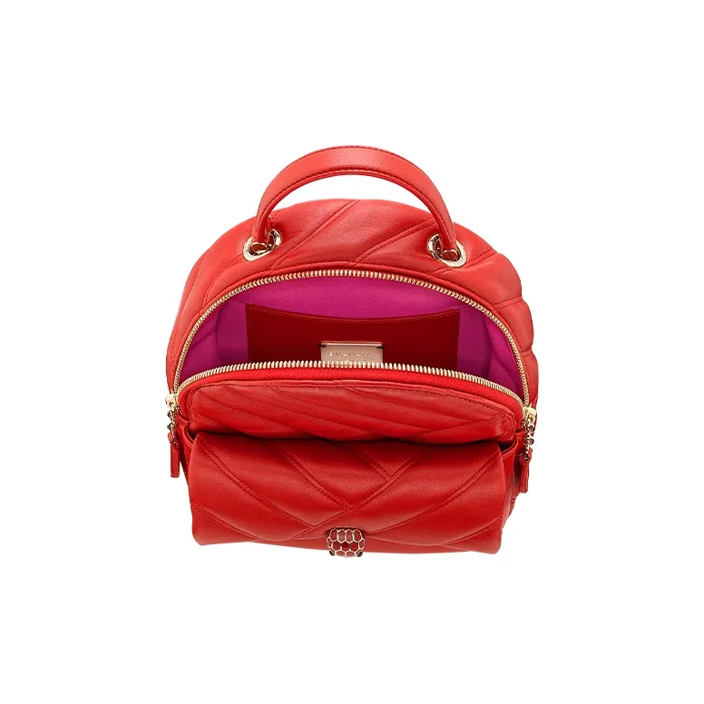 BVLGARI Serpenti Cabochon Cow Leather Backpack Red-3