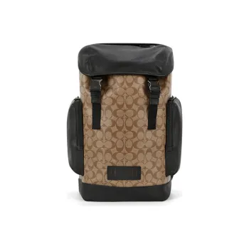 COACH Ranger Canvas With Leather Backpack Men's Black & Khaki Monogram