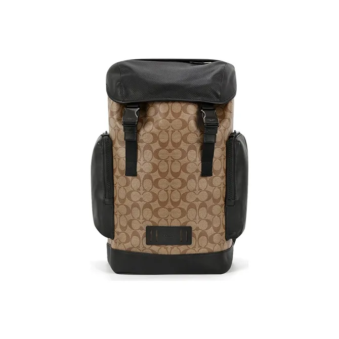 COACH Ranger Canvas With Leather Backpack Men's Black & Khaki Monogram-0