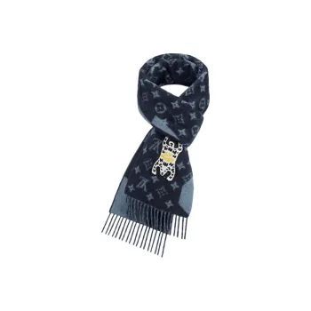 LOUIS VUITTON Cashmere Knit Scarves Men's Black Blue