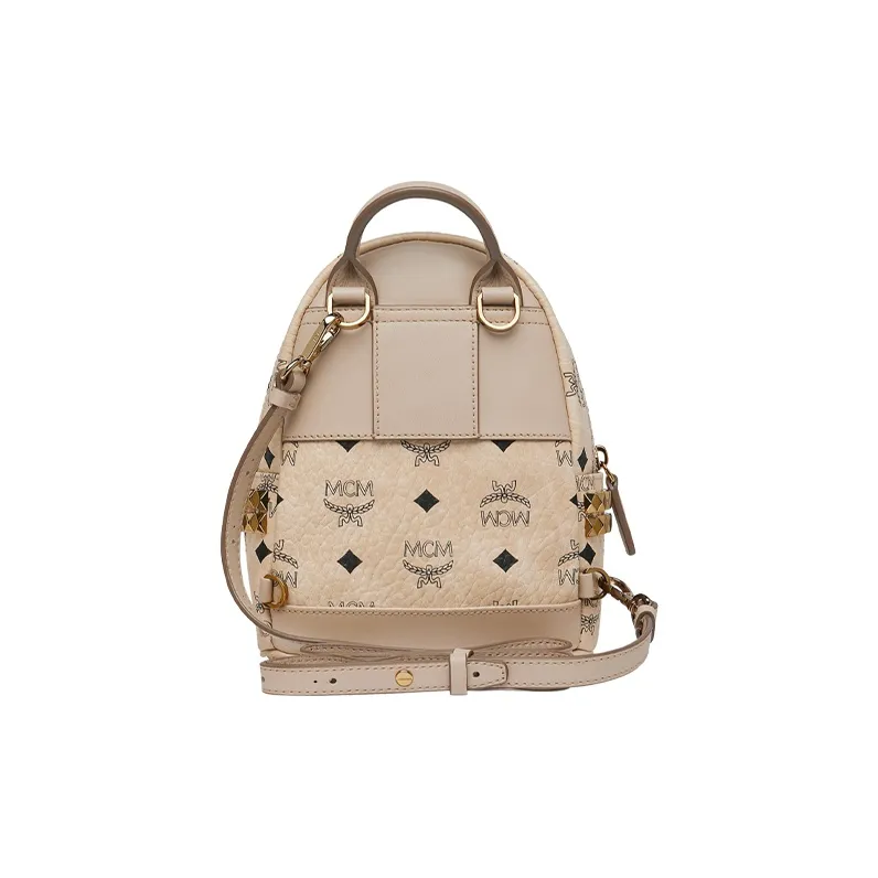 MCM Stark Visetos Leather Backpack Extra Mini Women's Beige-5