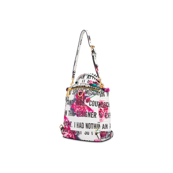 MOSCHINO Sheepskin Backpack Small Size Women's White Rose Red-1