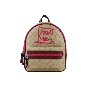 COACH X Guang Yu Charlie PVC Laminated Fabric Lining Backpack Large Size Women's Red & Brown Monogram