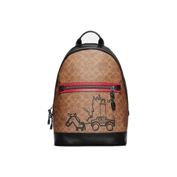 COACH Barrow Canvas Cowhide Backpack Large Size Men's Khaki