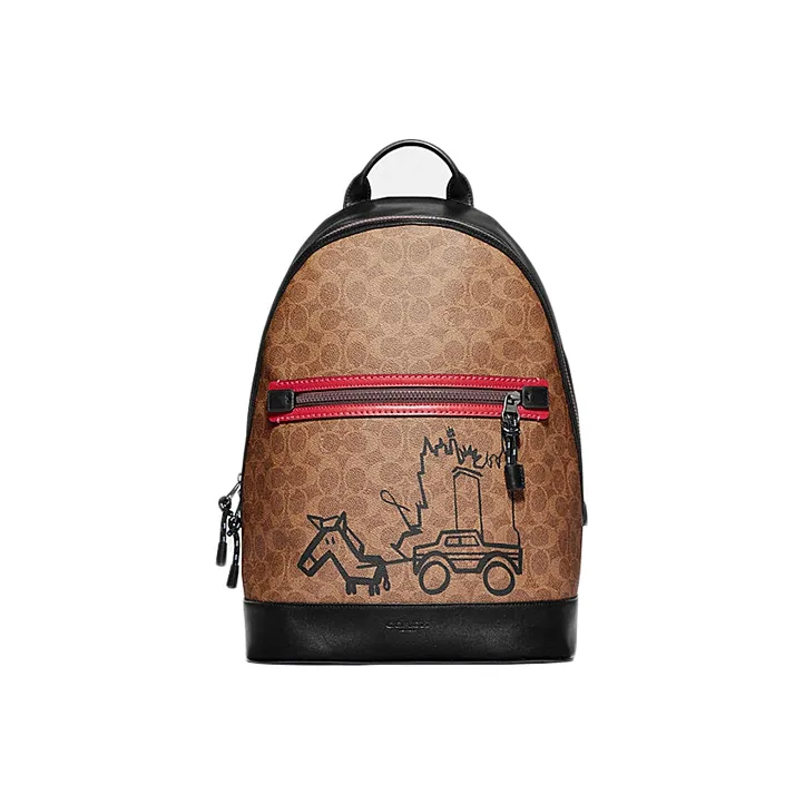 COACH Barrow Canvas Cowhide Backpack Large Size Men's Khaki-0