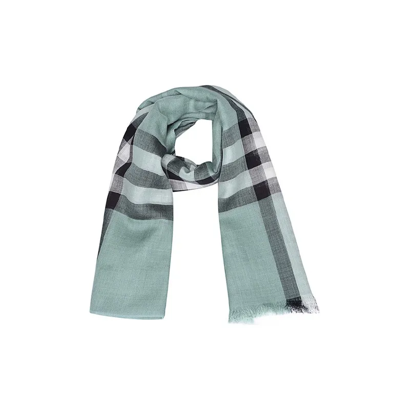 Burberry Knit Scarves Women's Dull Mint Plaid-0