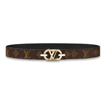 LOUIS VUITTON Double Sided Smooth Buckle Cow Leather Canvas Leather Belts Women's Black/Brown Width  3cm