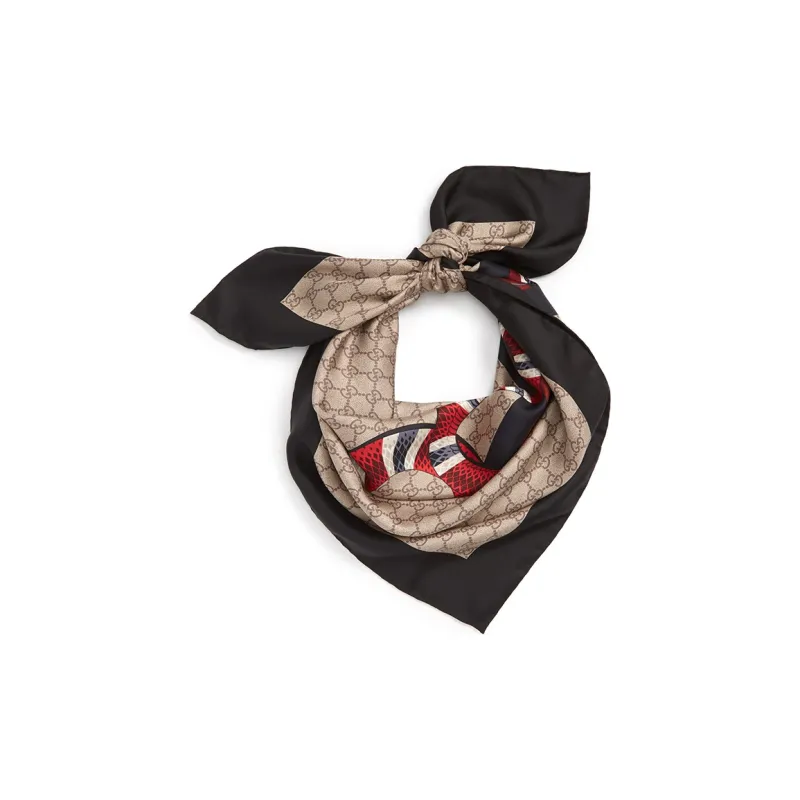 GUCCI Silk Scarves Unisex Black Red-1