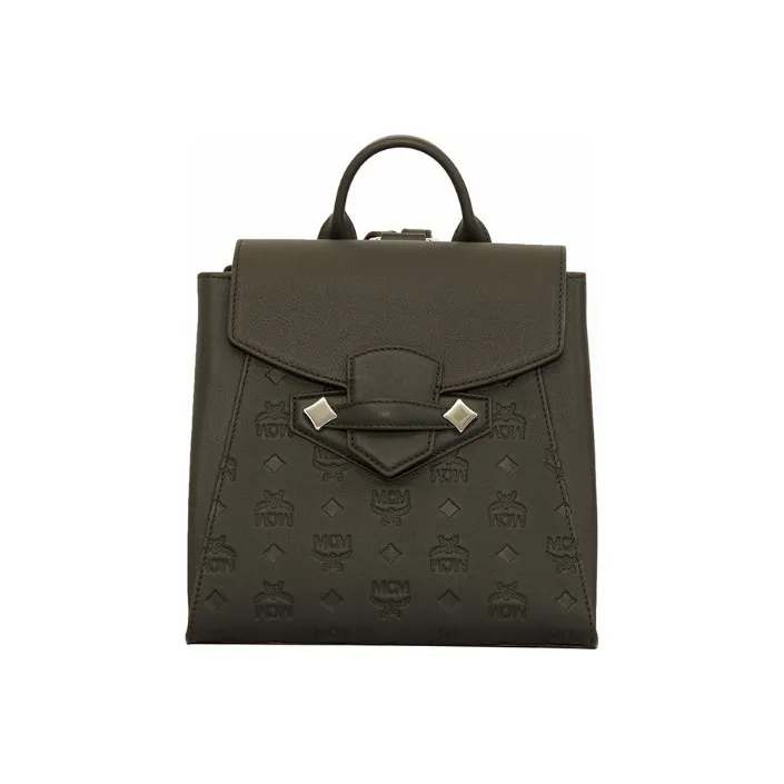 MCM Cow Leather Backpack Small Size Unisex Black-0