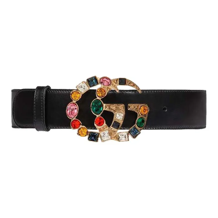 GUCCI Leather Belt With Crystal Double G Buckle-0