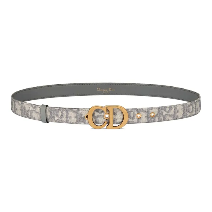 DIOR Horse Saddle Oblique Print Belt Women's Gray Width: 2cm-0