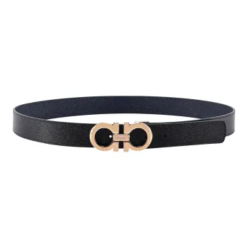 FERRAGAMO Casual Fashion Leather Belts Men's Black Width  3.5cm