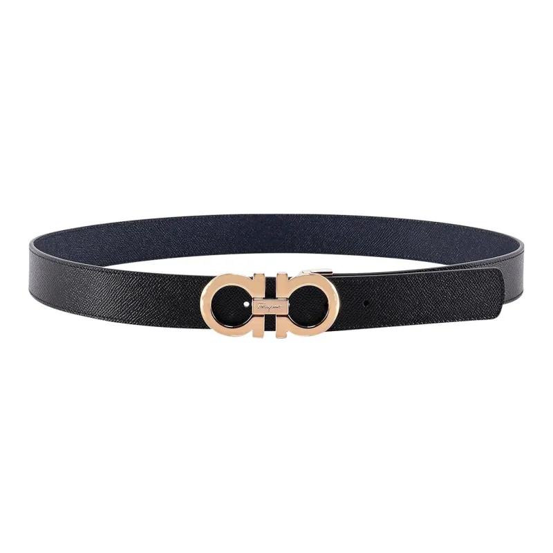 FERRAGAMO Casual Fashion Leather Belts Men's Black Width  3.5cm-0