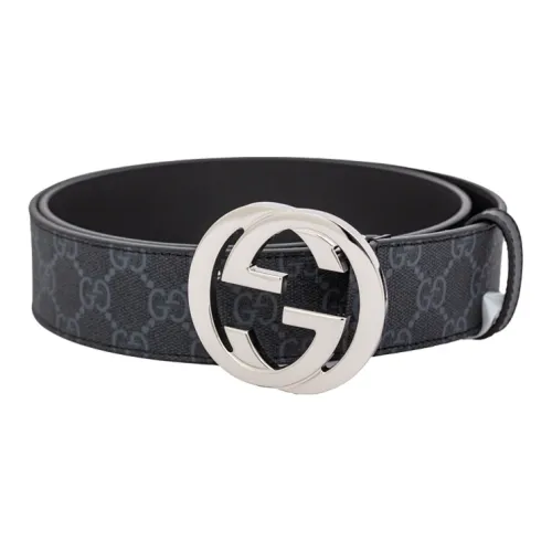 GUCCI GG Supreme Black And Grey Belt With G Buckle