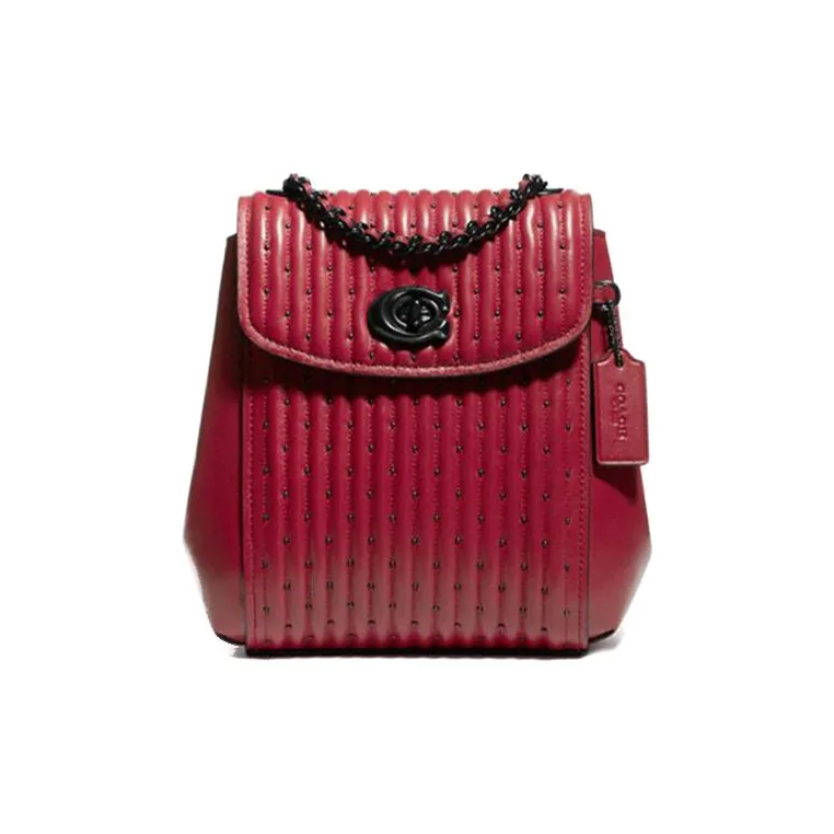 COACH Leather Backpack Small Size Women's Red-0