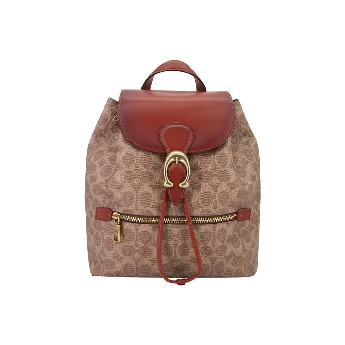 COACH Evie Canvas With Leather Backpack Medium Size Women's Brown Monogram-0