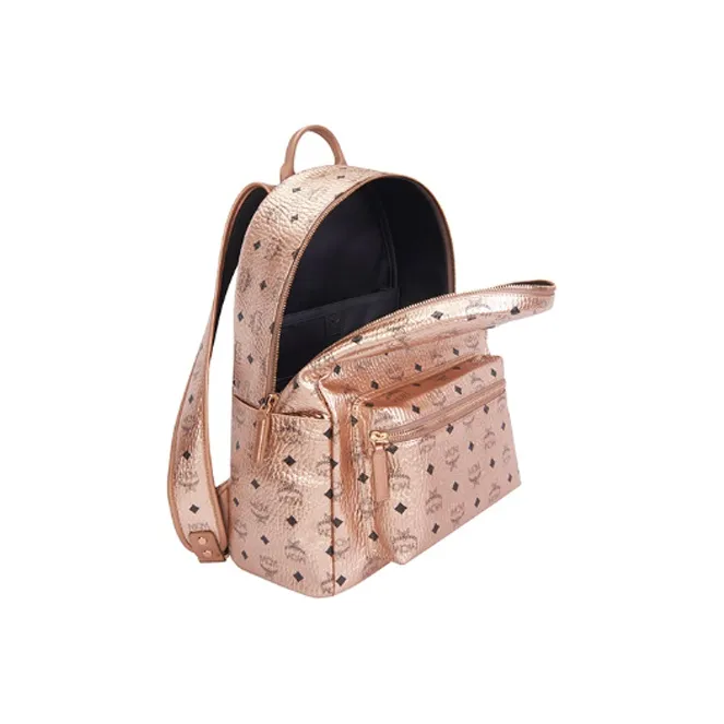 MCM Stark Visetos Canvas Backpack Medium Size Women's Champagne-4