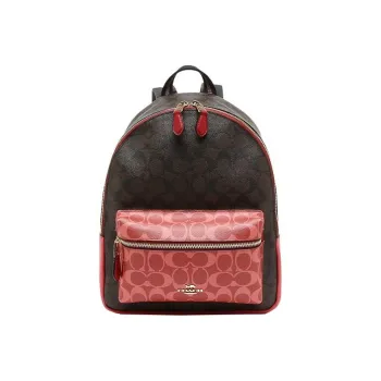 COACH Charlie PVC Backpack Medium Size Red/Pink & Black/Brown