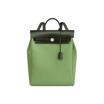 HERMES Herbag Zip Officie Canvas With Hunter Cow Leather Canvas Bag Backpack Women's Green